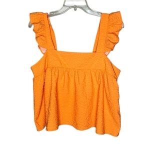 TCEC Neon Orange Crop Ruffle Top